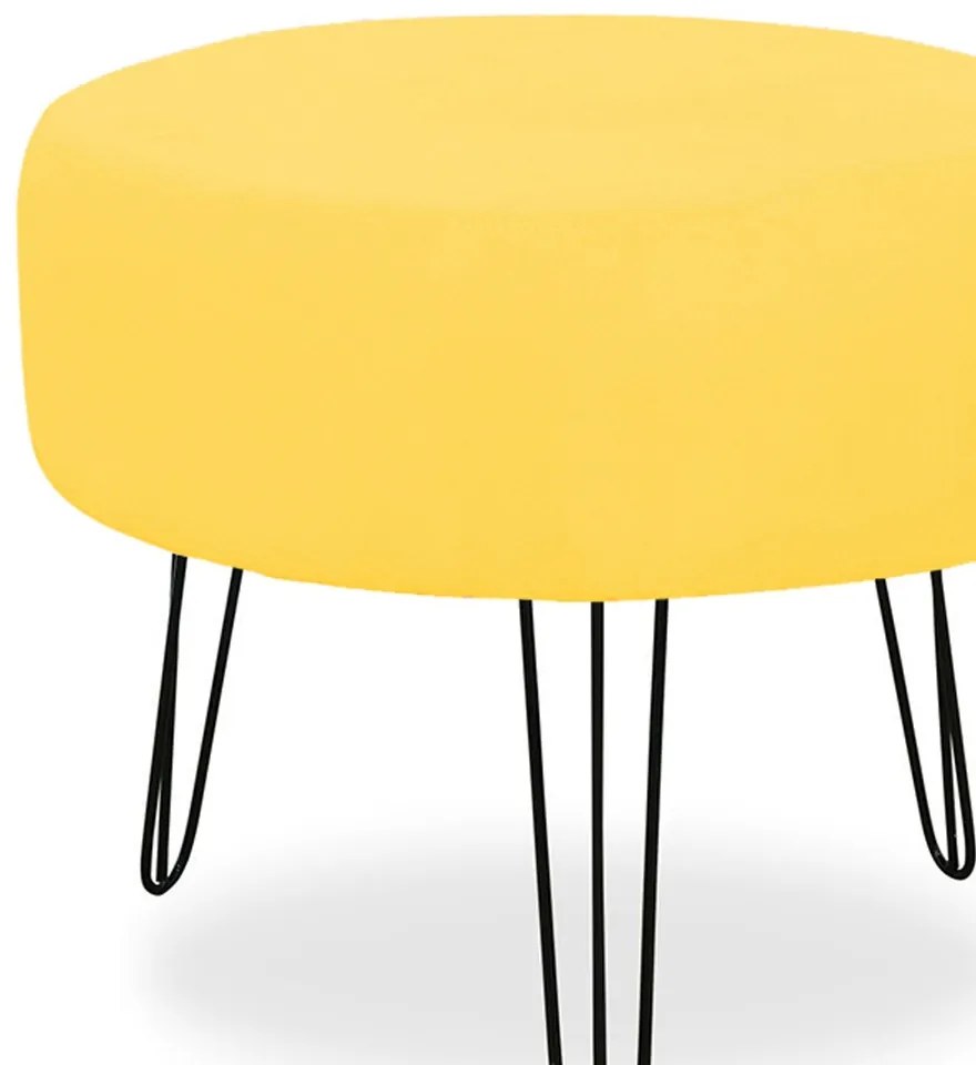 Kit 02 Puffs Redondos para Sala Chloe Suede Amarelo