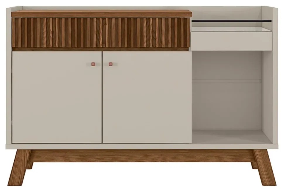 Buffet Aparador Decorativo Modric Detalhe Ripado 133cm Freijo/Off White G77 - Gran Belo
