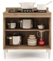 Balcão para Cooktop 80cm 2 Portas Flórida Castanho/Cinza - Lumil Móvei