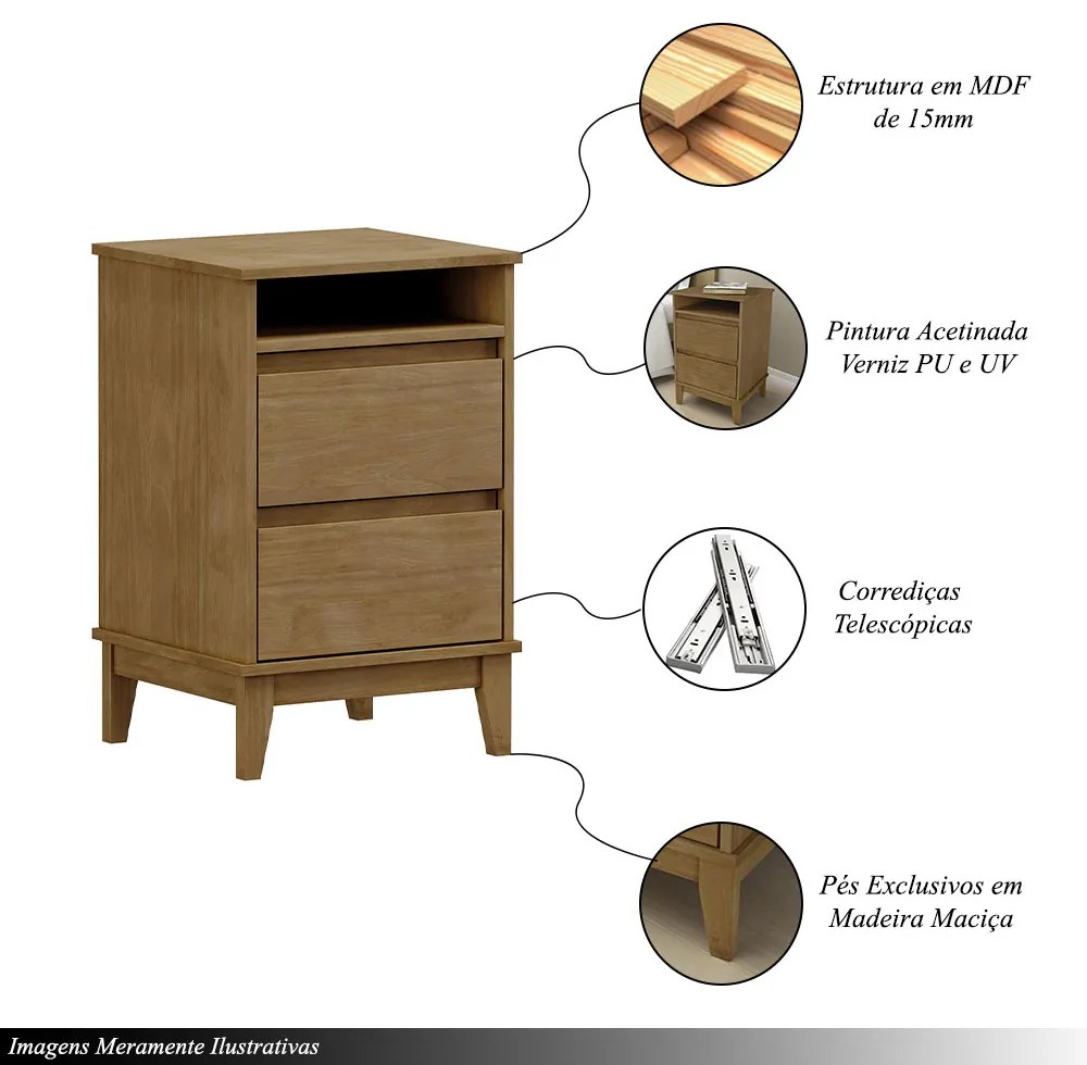 Mesa de Cabeceira 2 Gavetas MDF Cullen Freijó - G74 - Gran Belo