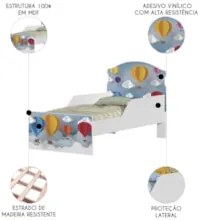 Mini Cama Infantil 148x68cm Com Proteção Lateral Balões K06 - Mpozenat