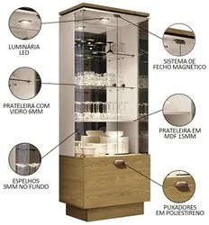 Cristaleira Aruan Buffet Ellora e Espelho Adnet 67cm H01 Off White/Car
