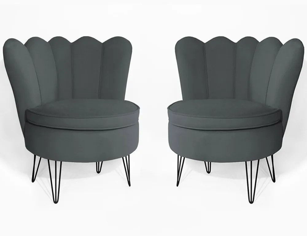 Conjunto 2 Poltrona Dália Pés Hairpin Legs Preto Veludo Cinza Grafite