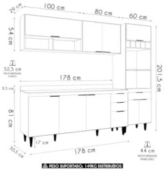 Armário de Cozinha Com Tampo CP02 240cm Pérola Freijó/Grafite Z34 - Mp