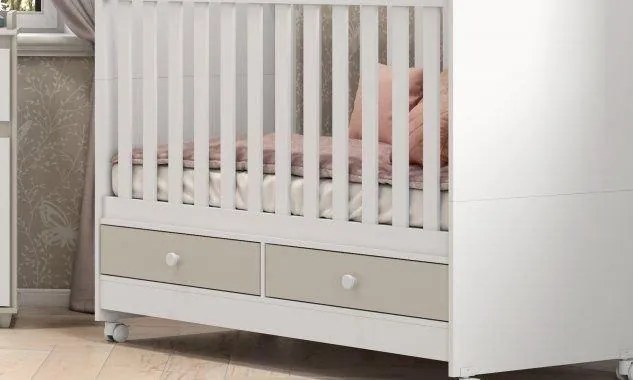 Berço Mini Cama Aquarela 2 Gavetas - Branco/Cristal
