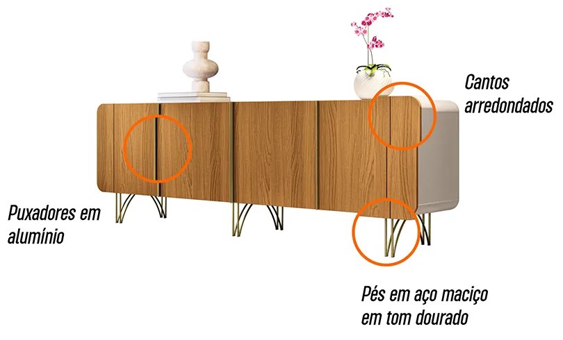 Balcão Aparador Buffet Anabelle Off White/Cinamomo H01 - D'Rossi