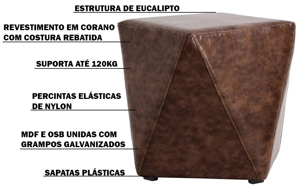 Puff Decorativo Sala de Estar Blois Pvc Marrom G15 - Gran Belo