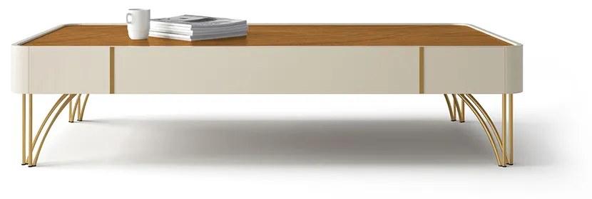 Mesa de Centro Para Sala Pés de Aço Irena H01 - D'Rossi - Off White e Cinamomo