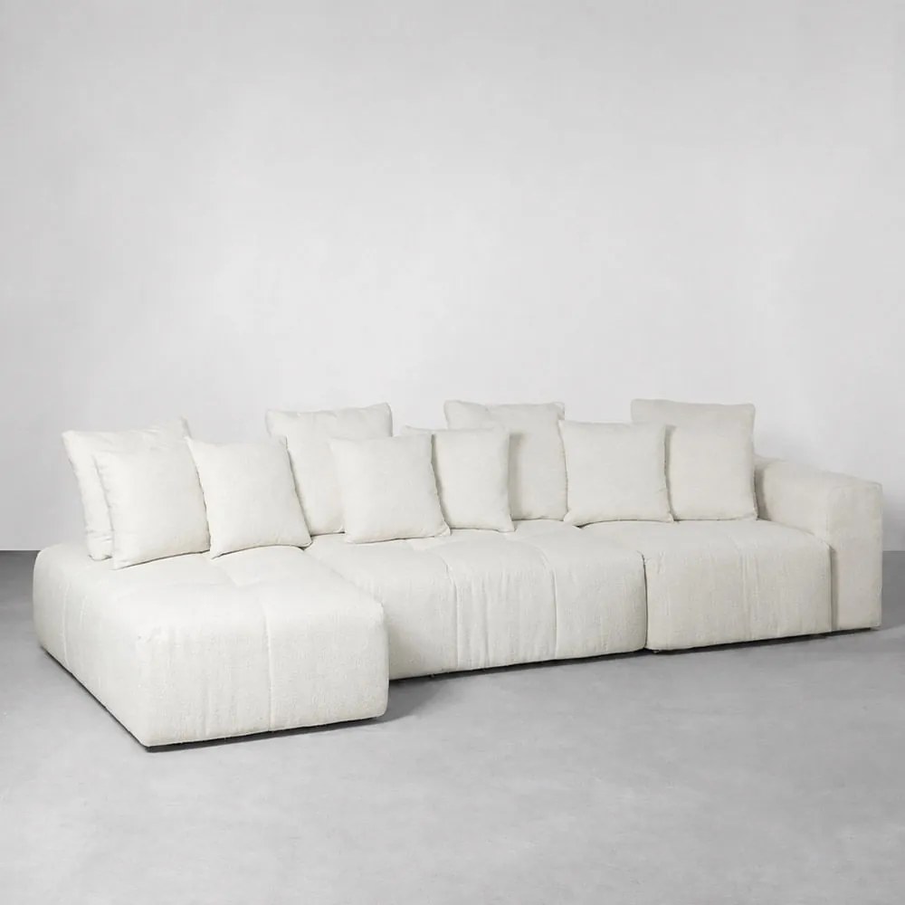 Sofá Gomos com Braço Direito e Chaise Esquerdo Bouclé Aveia - 3,47m