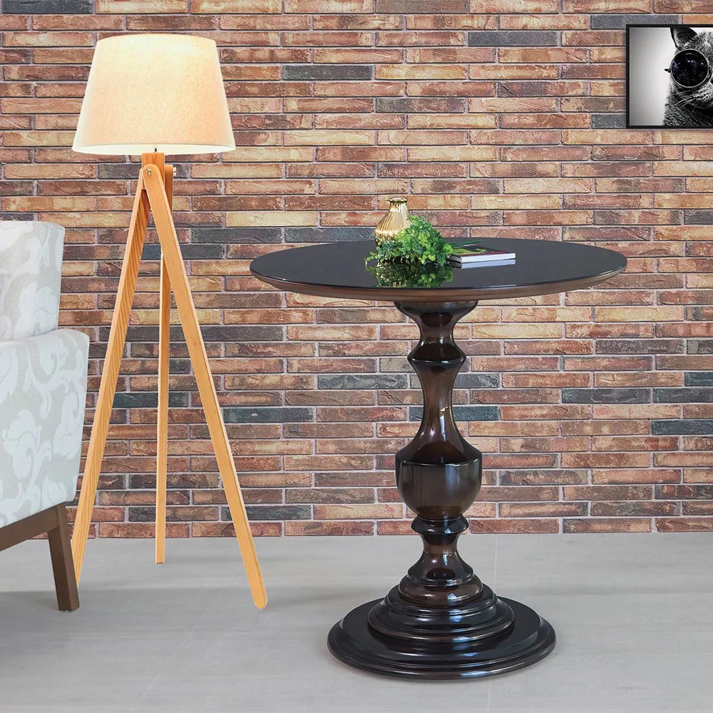 Mesa Lateral Decorativa Para Sala de Estar Rialto 70x76 Imbuia/Preto G71 - Gran Belo