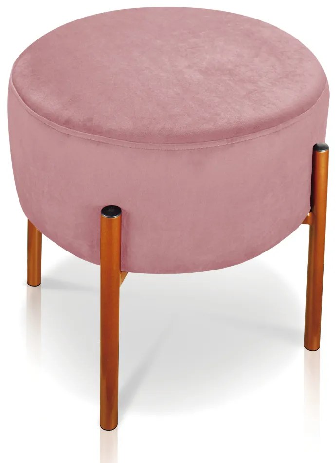 Kit 02 Puffs Iron Suede Rosê Base Metálica Cobre - D'Rossi