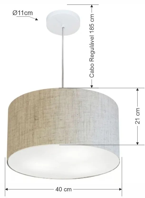 Lustre Pendente Cilíndrico Md-4019 Cúpula em Tecido 40x21cm Rustico Bege - Bivolt