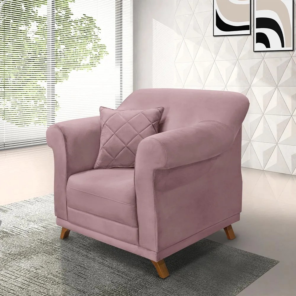Poltrona Decorativa com 1 Almofada Armstrong Veludo Lilás G63 - Gran Belo