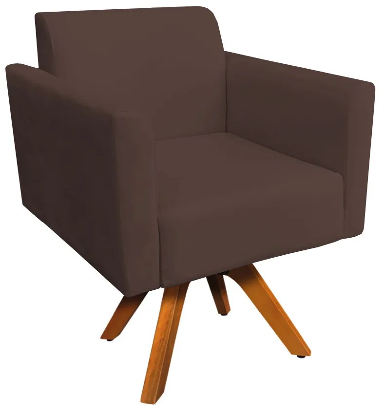 Kit 02 Poltronas Giratória Marisa Suede Marrom Base Madeira MM30