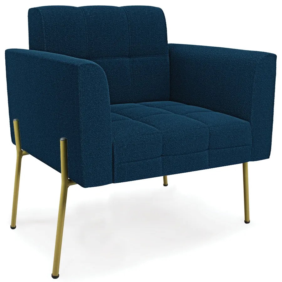 Poltrona Sala de Estar Pé de Ferro Dourado Elisa Bouclê D03 - DRossi - Azul