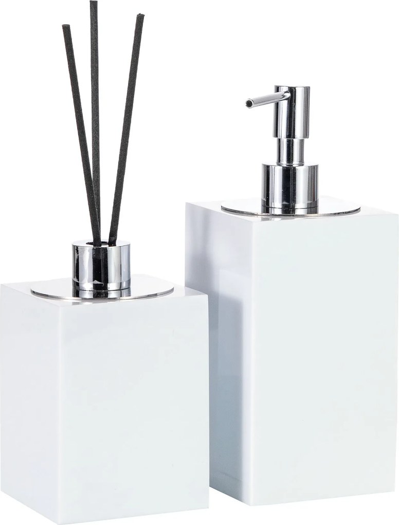 Conjunto Banheiro Duo Quadrado Resina Branco - Cromado