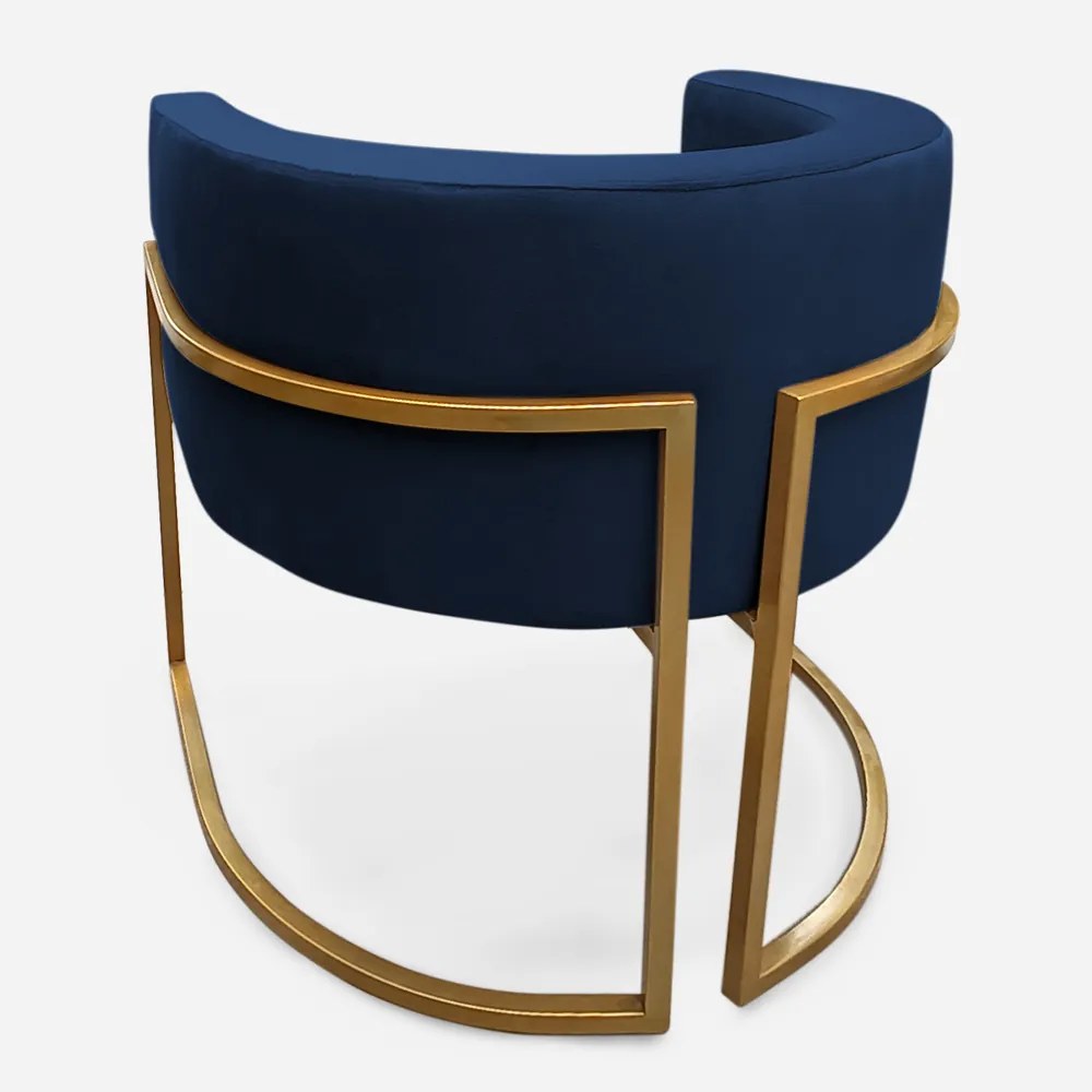 Poltrona Decorativa Base Metal Dourada Luna Veludo Azul - Sheep Estofados - Azul escuro