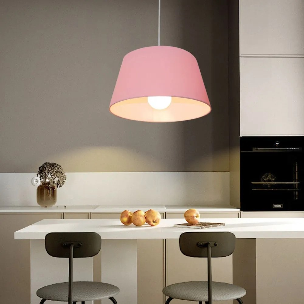 Lustre Pendente Cone Md-4039 Cúpula em Tecido 21/40x30cm Rosa Bebê - Bivolt
