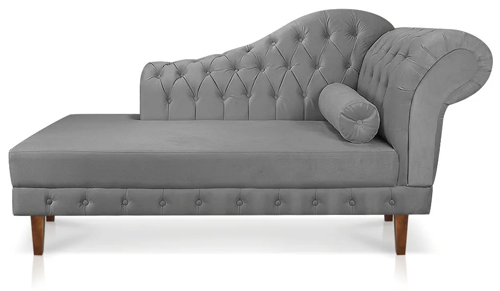 Divã Recamier Capitonê Mônaco 165 cm Suede Grafite Pés Chanfrado- D'Rossi