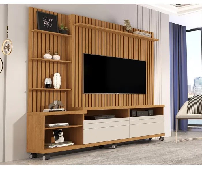 Home Theater Nobre 1.8 Ripado Verdadeiro Nature/Off White - Giga Móveis