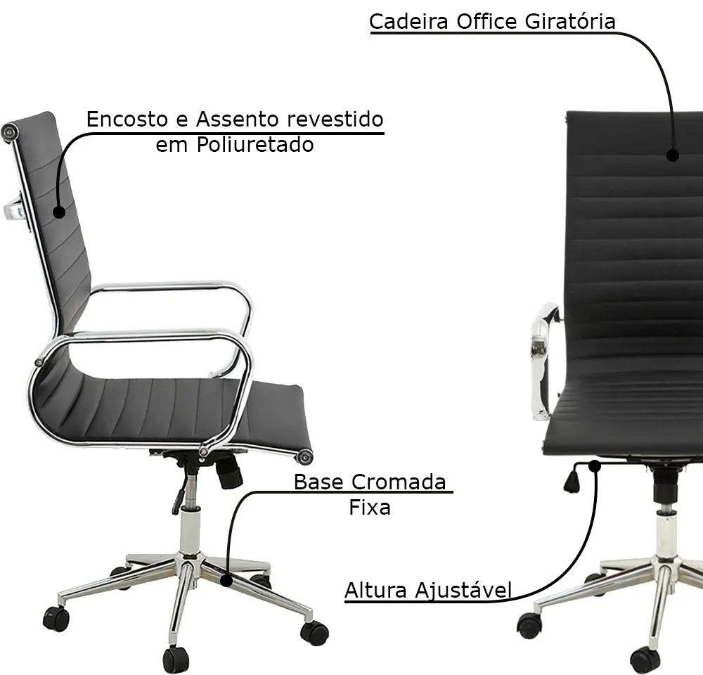 kit 2 Cadeiras Executivas Escritório Royal PU Sintético Preta G56 - Gran Belo