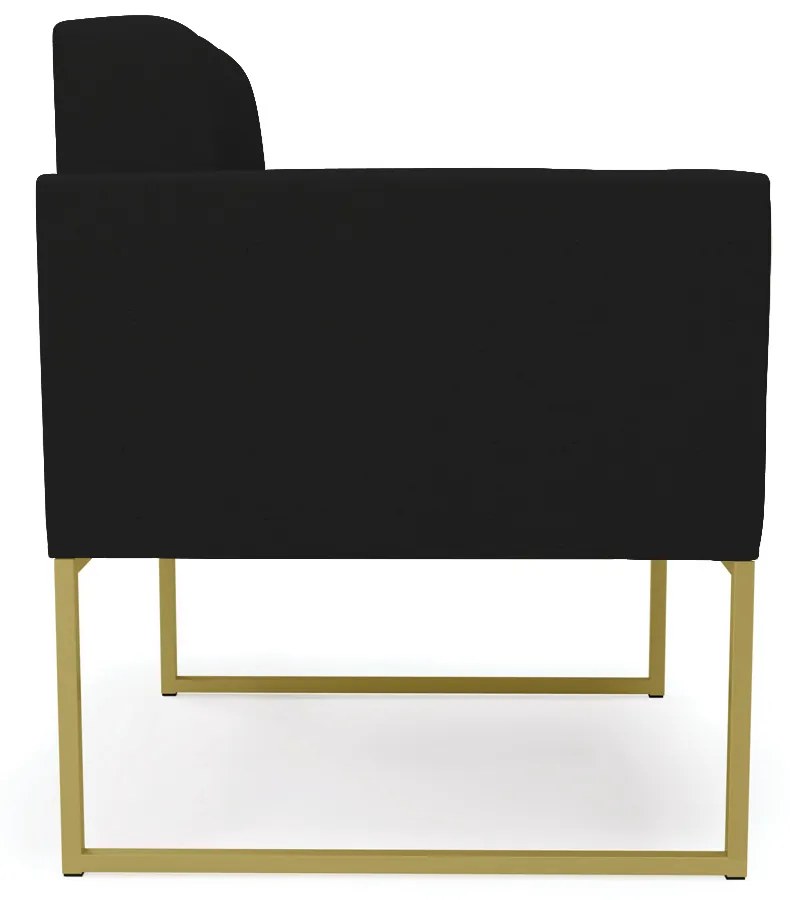 Kit 1 Sofá Namoradeira e 1 Poltrona Elisa Linho Base Metálica Industrial Dourado - D'Rossi - A79 Preto