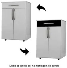 Balcão Multiuso 62cm 2 Portas 1 Gaveta Flex Juliana Branco/Preto - AJL