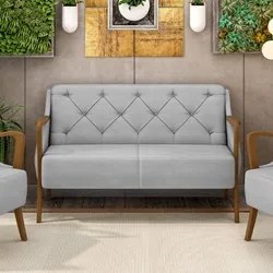 Poltrona Namoradeira 2 Lugares 135cm Capitonê Lapa M22 Veludo Cinza -