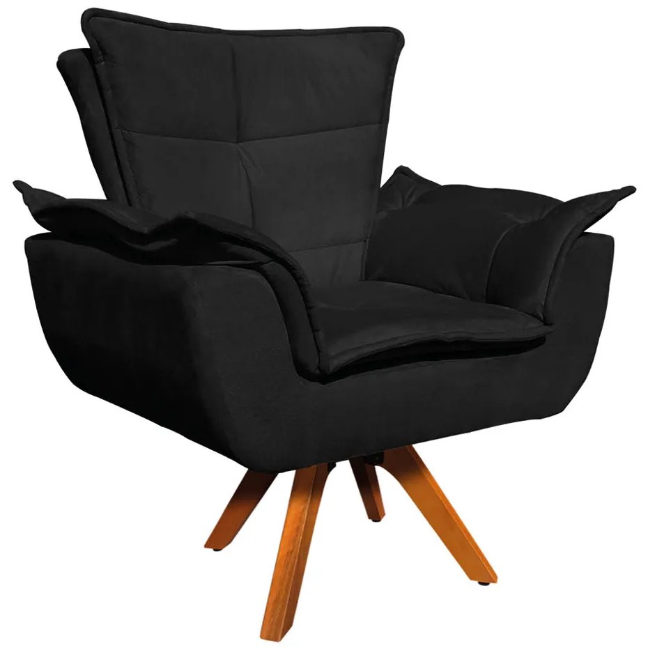 Sofá Namoradeira e Poltrona Giratória MM30 Opala Suede D03 - D'Rossi - Preto