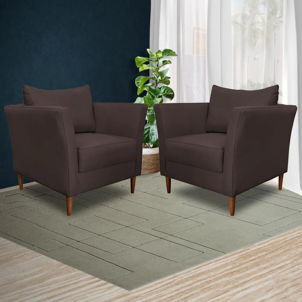 Kit 3 Poltronas Decorativa Sala de Estar Pés Palito Lubbock Couro Marrom G58 - Gran Belo
