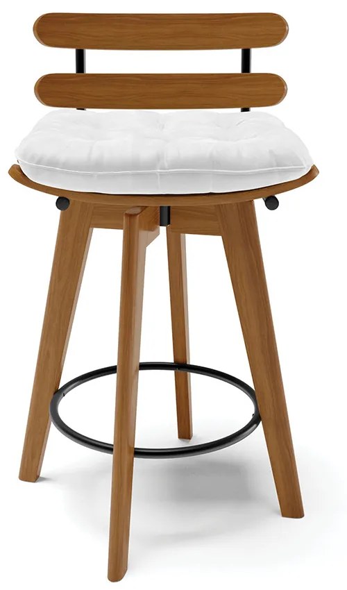 Kit 04 Banquetas Giratória Costela Corano Branco Base Madeira MA70 - D'Rossi