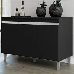 Armário e Balcão Gabinete Para Pia 120cm com Tampo 3 Portas Manu Preto
