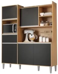 Armário de Cozinha Compacta 160cm 5 Portas Isabel Amêndoa/Preto - AJL