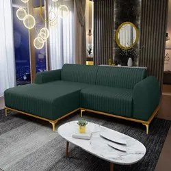 Sofá 230cm 4 Lugares com Chaise Esquerdo Pés Gold Molino C-117 Linho V