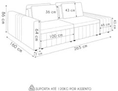 Sofá Ilha e Puff Sala Living 265cm Siesta Z32 Boucle Bege Claro - Mpoz