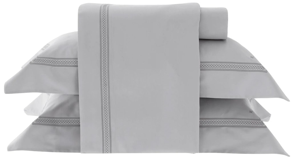 Jogo de Cama Kacyumara 300 Fios Bordado Lusitani - Prata - Casal  Prata - Casal