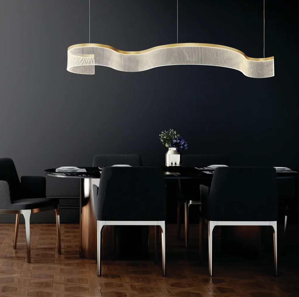 Pendente Atenas 43,5X15X150Cm Led 37W 3000K Bivolt Metal Dourado E Acr...