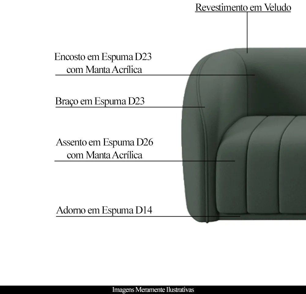 Sofá Decorativo Sala de Estar 252cm Adam 3 Lugares Veludo Cinza G45 - Gran Belo