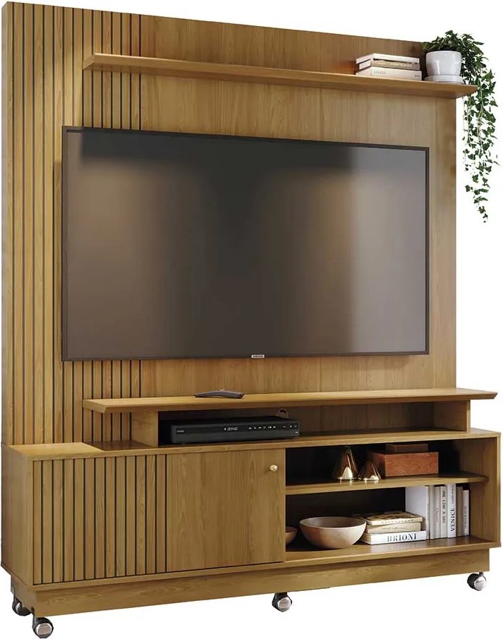 Home Theater Homero MDP Porta 2 Prateleiras até 65 Cumaru G97 - Gran Belo