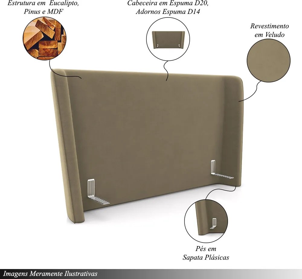 Cabeceira Design para Cama Queen Torres Pés em Madeira Veludo Castor G91 - Gran Belo