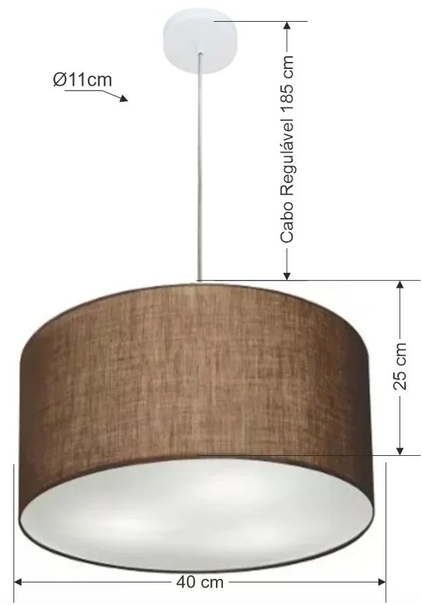 Lustre Pendente Cilíndrico Md-4244 Cúpula em Tecido 40x25cm Café - Bivolt