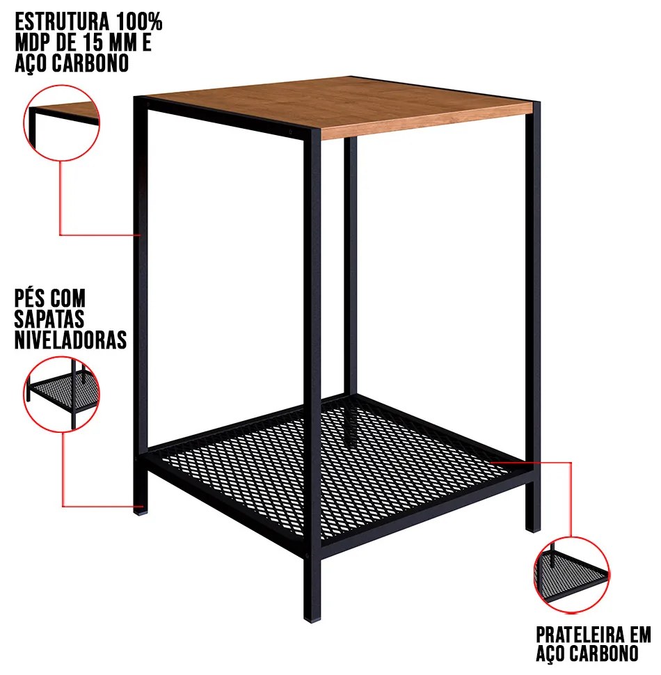 Mesa Lateral New 40 cm Vermont e Preto - D'Rossi