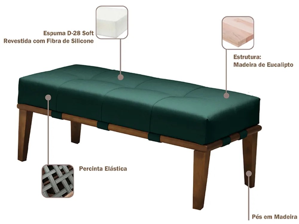 Puff Decorativo 100cm Martínez Veludo Pés Madeira Verde/Mel G62 - Gran Belo