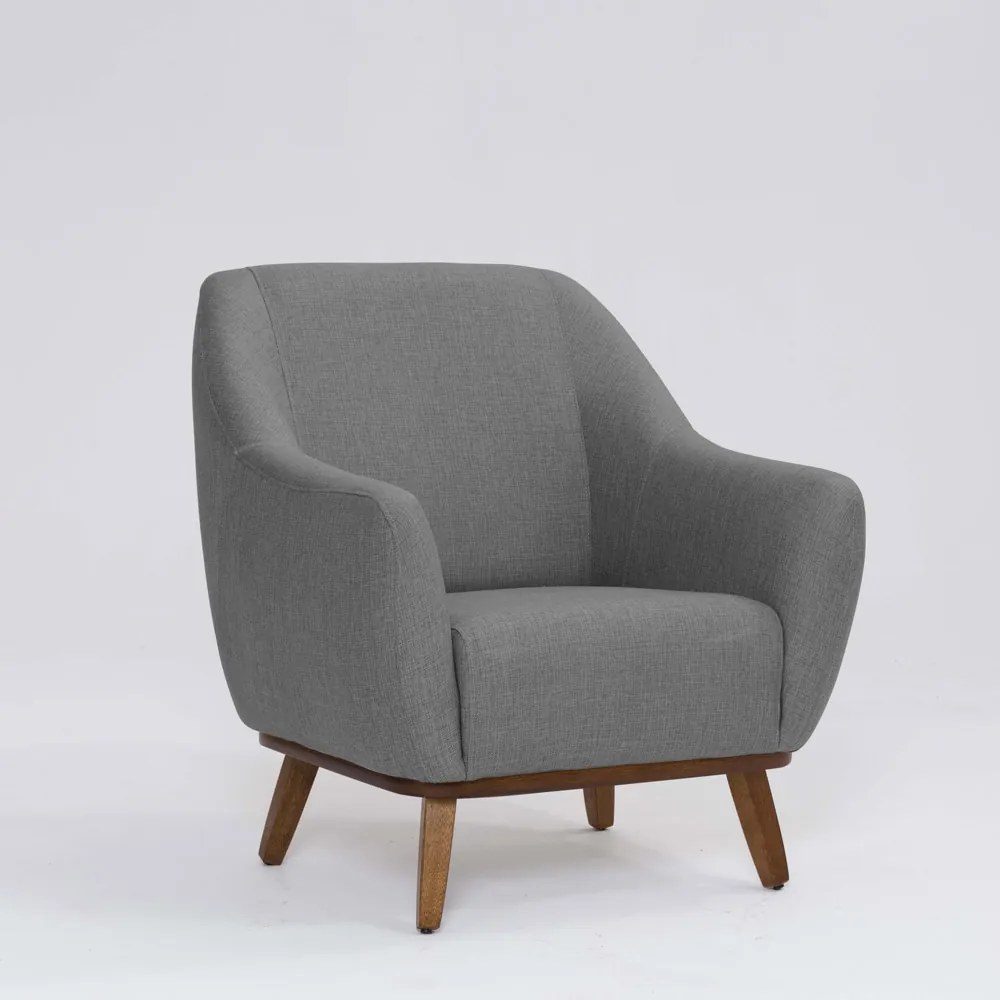 Poltrona Decorativa Pauline D07 Base Madeira Linho Mescla Cinza - D'Rossi