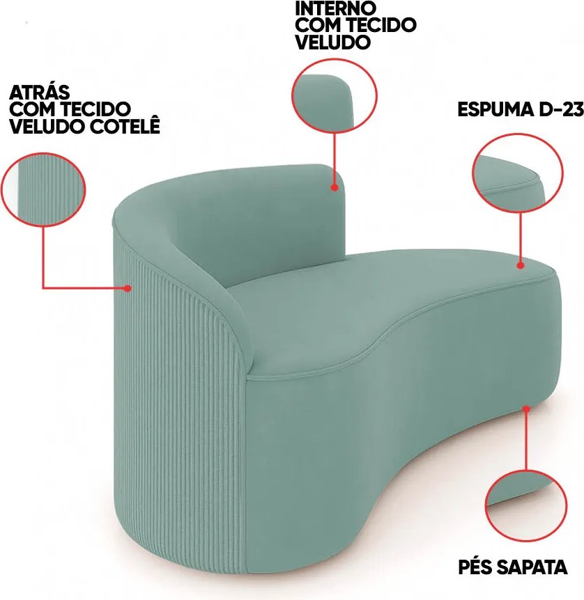 Sofá 3 Lugares Orgânico 180 cm Morgan Veludo/Cotelê - Menta