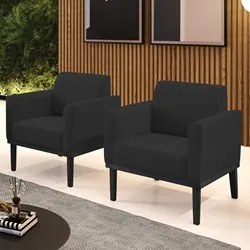Poltrona Base Madeira Preto Kit 2 Maressa Veludo Preto - Ibiza