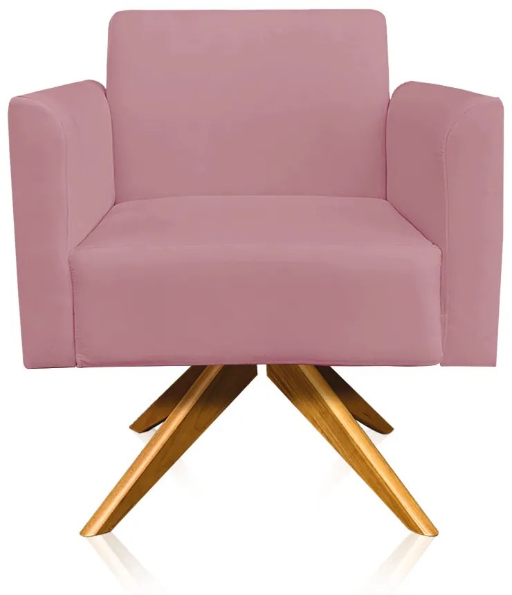 Kit 02 Poltronas Giratória Marisa Suede Rosê Base Madeira MA30