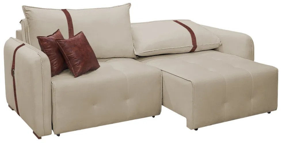 Sofá-Cama 2,30 m Retrátil e Reclinável 2 Lugares Elegance - Veludo Nude