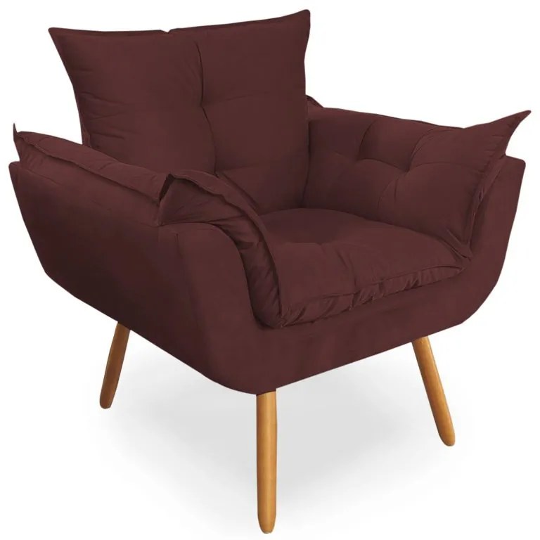 Poltrona Decorativa Opala Pés Palito Suede Bordô - Sheep Estofados - Vermelho escuro
