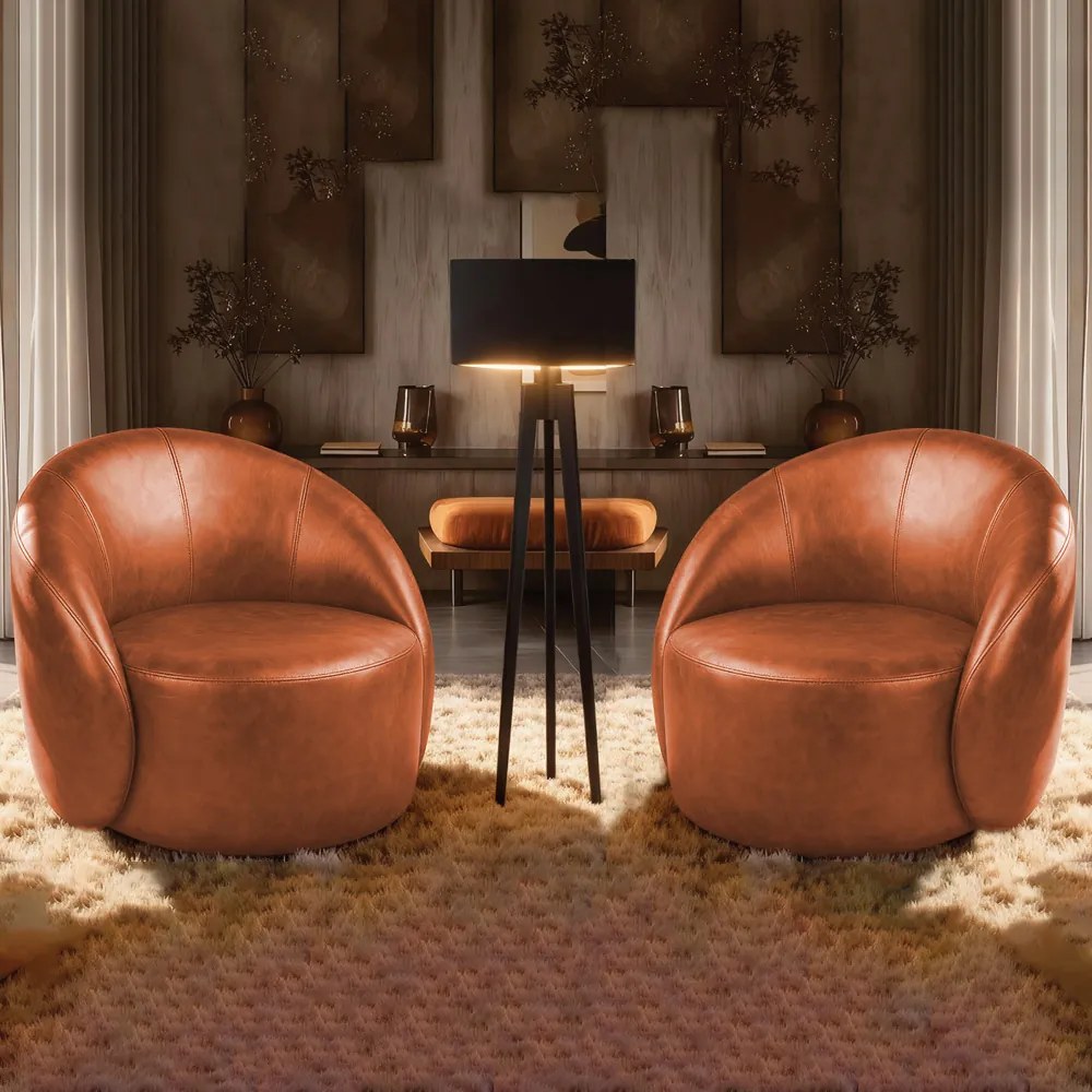 Poltrona Decorativa Orgânica Giratória kit 2 Lua Sintético PU D03 - D'Rossi  - Nozes